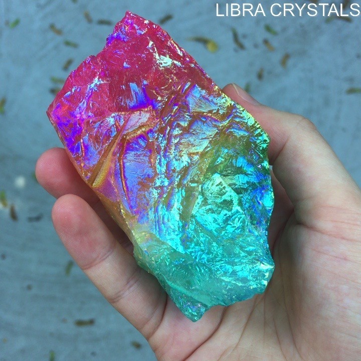 Rainbow Aura Quartz Raw Crystal Iridescent Colorful Display Stone Specimen 208g