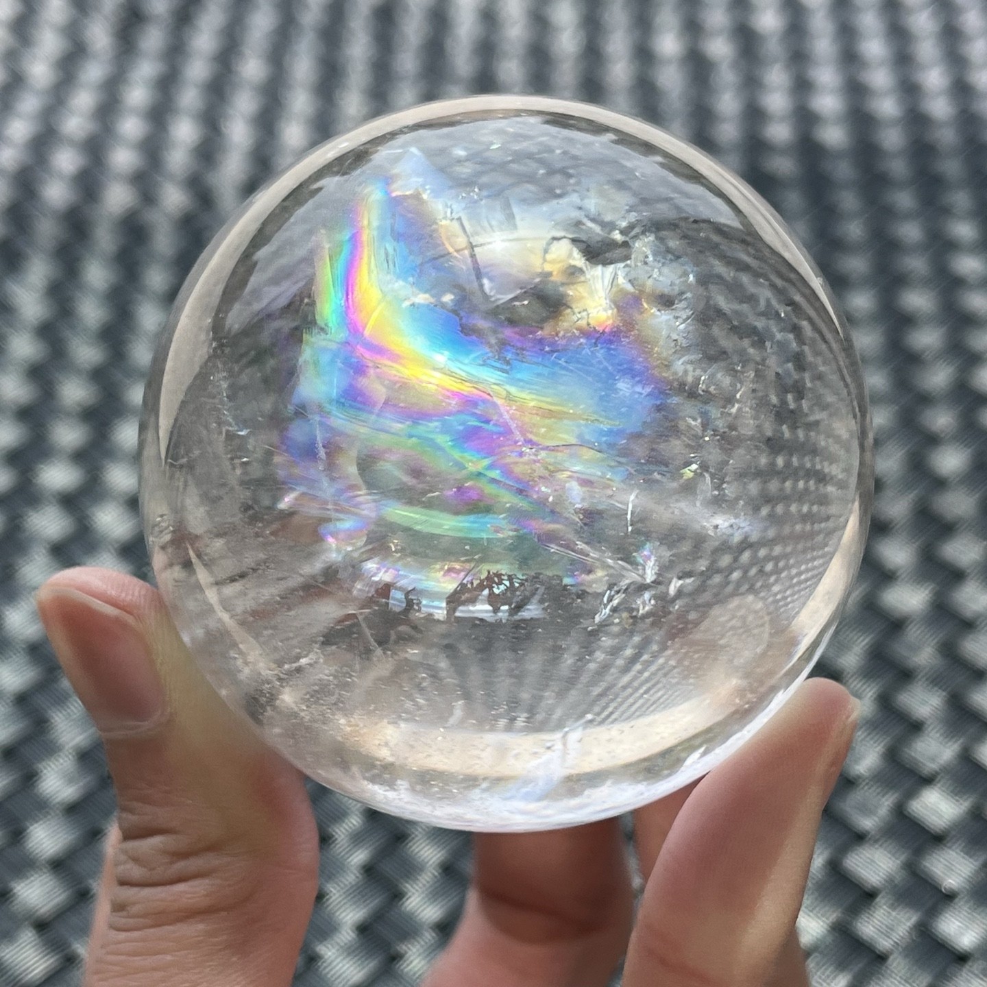 Natural Transparent Clear Quartz Sphere Big Rainbow Flash Crystal Specimen