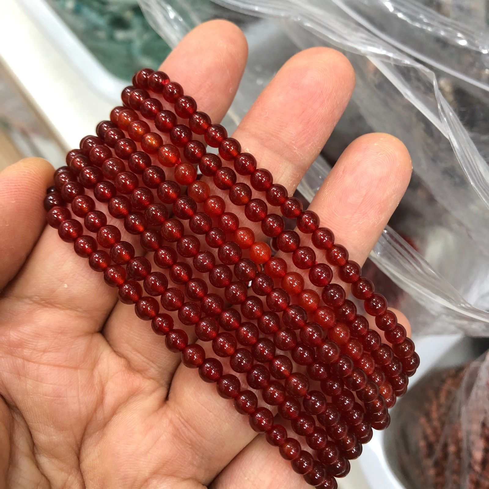5pcs wholesale Natural red agate Crystal Quartz chain beads bracelet 6mm