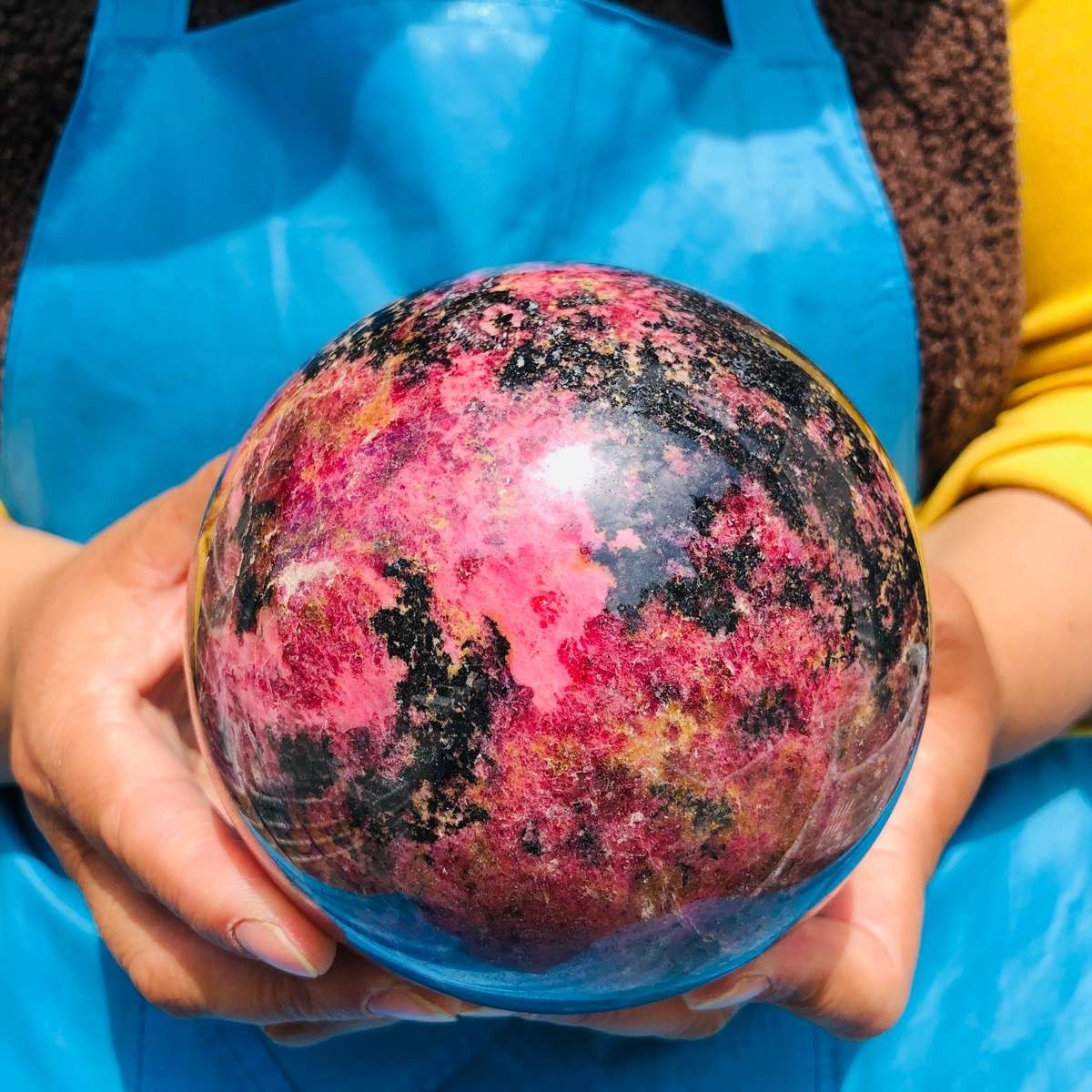 5.85 LB Natural Rhodonite Crystal Sphere Pink Black Healing Gem Stone 4774
