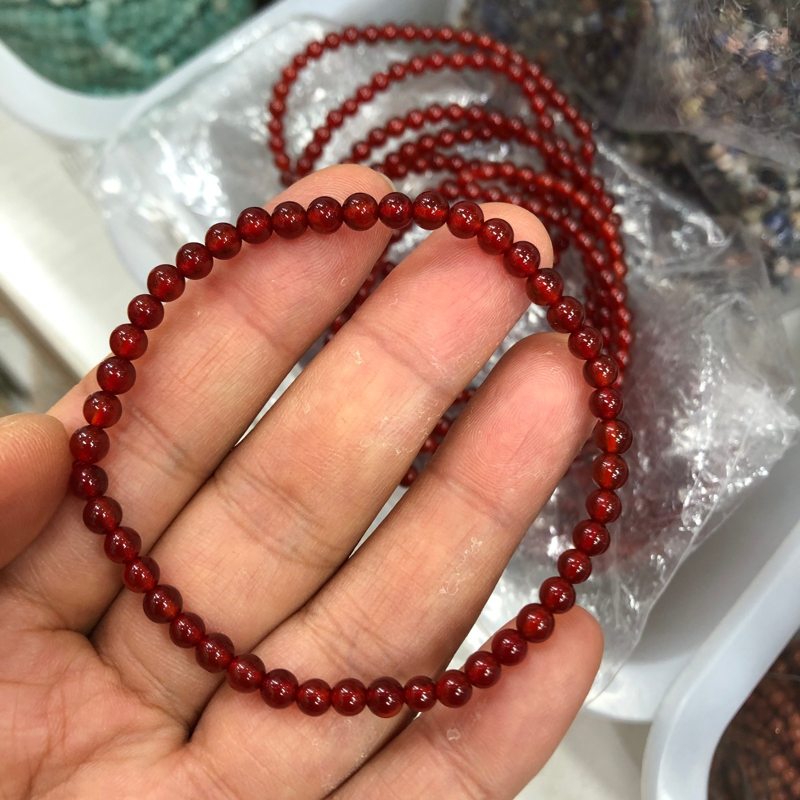 5pcs wholesale Natural red agate Crystal Quartz chain beads bracelet 6mm