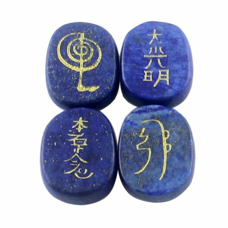 4pcs/Set 7 Chakra Palm Stone Set Engraved Usui Symbols Reiki Crystal Stones