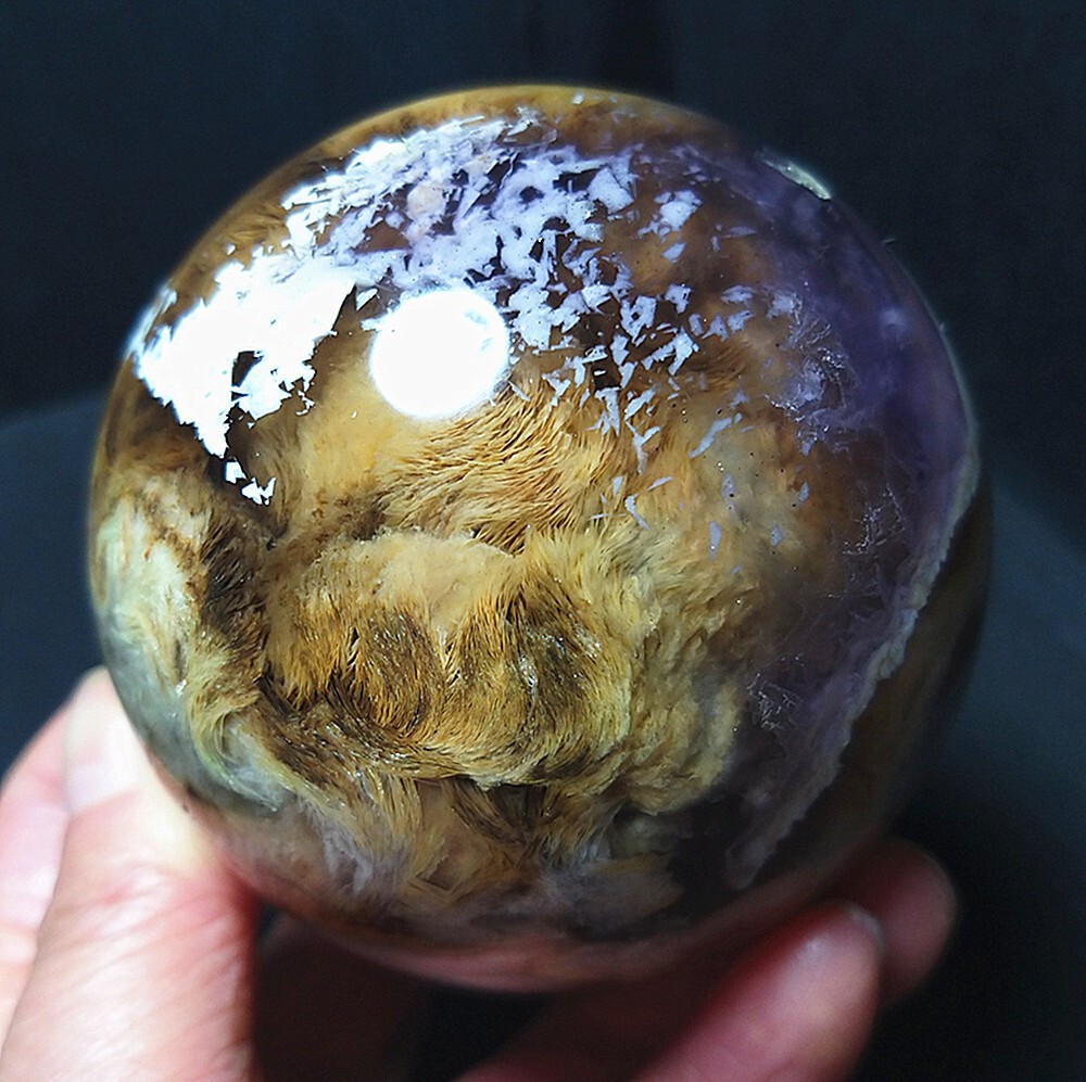 TOP 637.6G Natural Polished Feather Fluorite Agate Stone Ball Healing Ba876