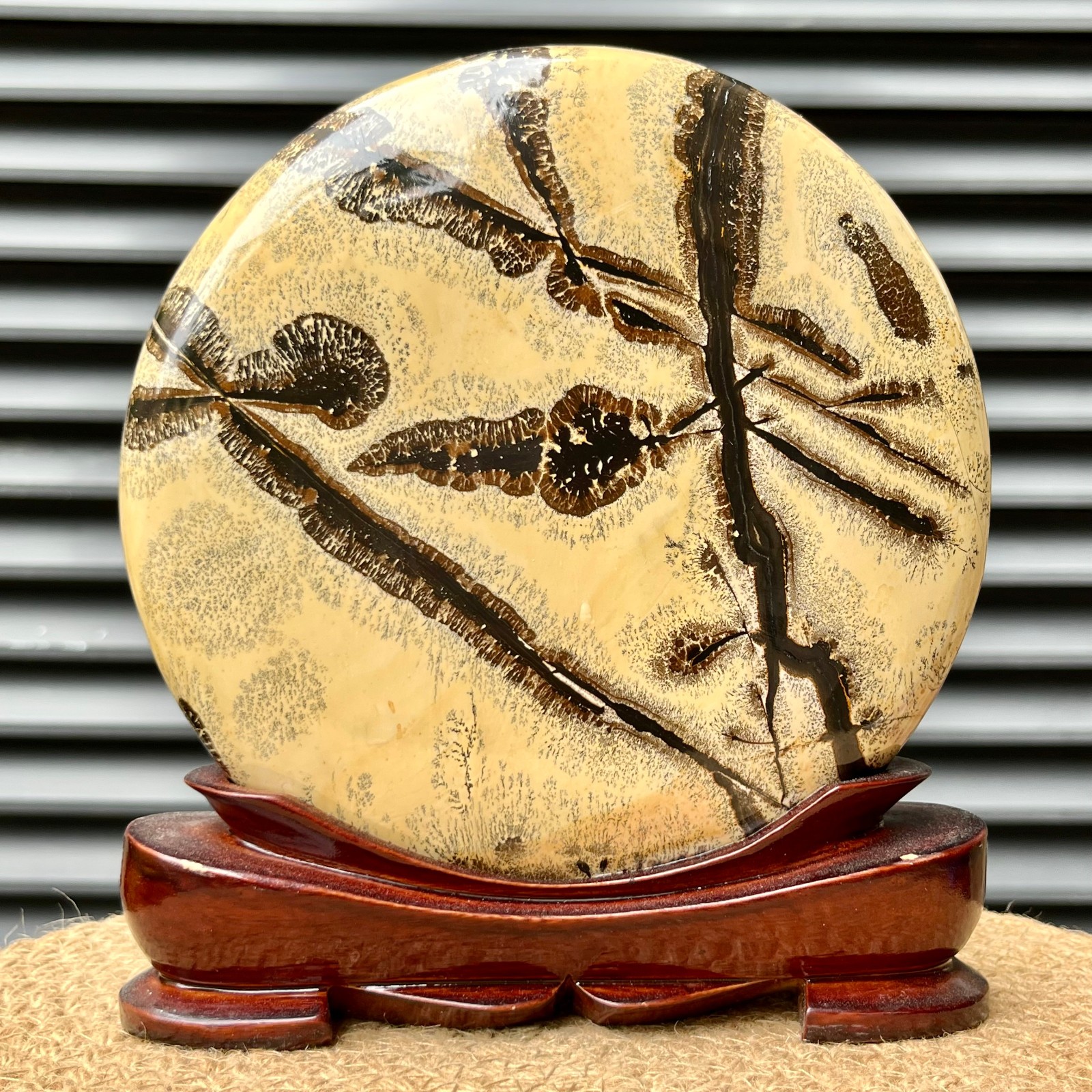 4.4 lb Picture Stone Landscape Art Gift Display w/ Wood Stand Decor