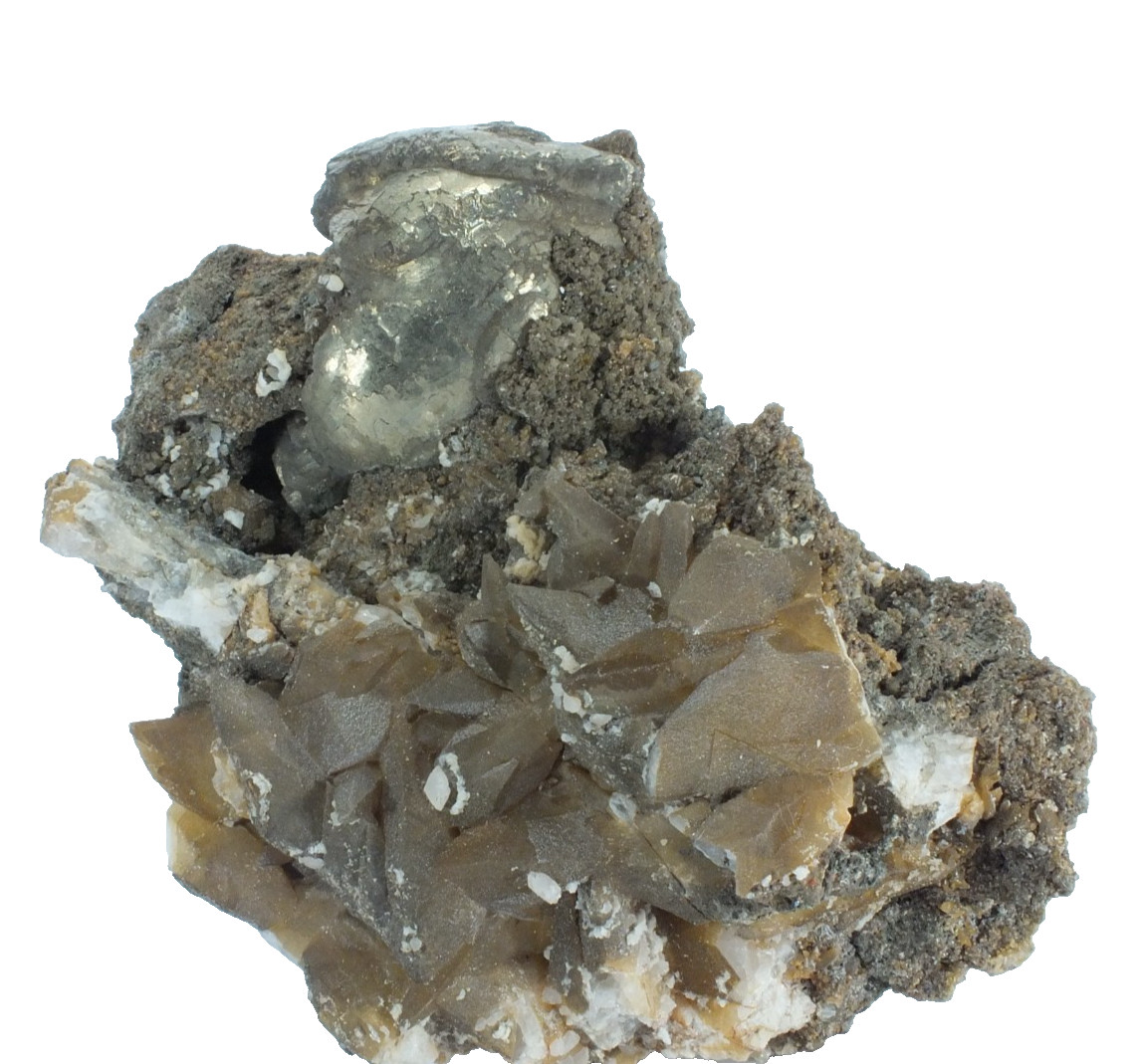 Pyrite with Calcite Crystals Zinc Corp Mine Broken Hill NSW Australia (EA11026)