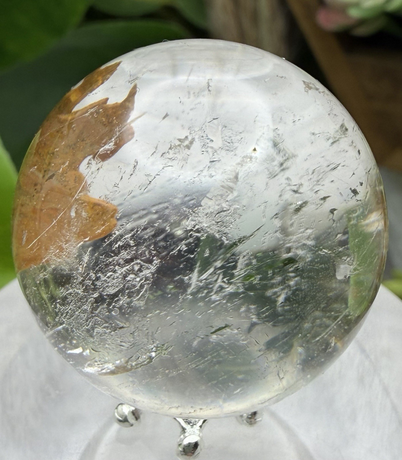 Crystal 28mm Quartz W/ Red Clay Inclusions W/stand Sphere Orb Ball Globe Mineral