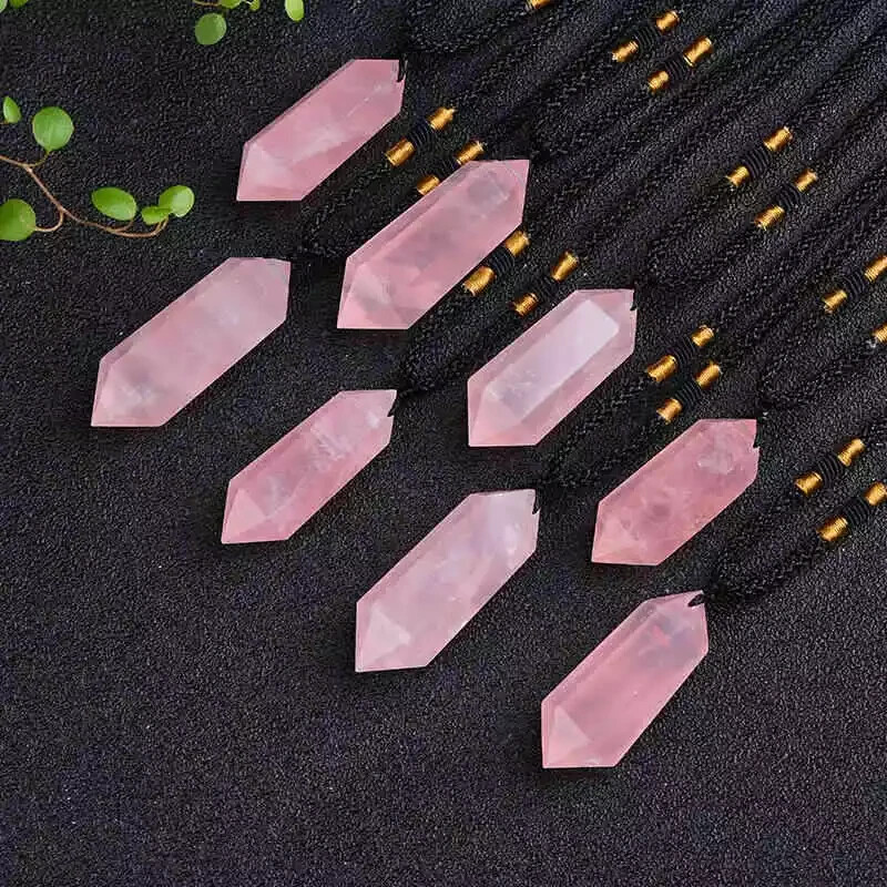 Natural Rose Quartz Pendant Healing Gemstone Crystal Women Men Necklace Gift New