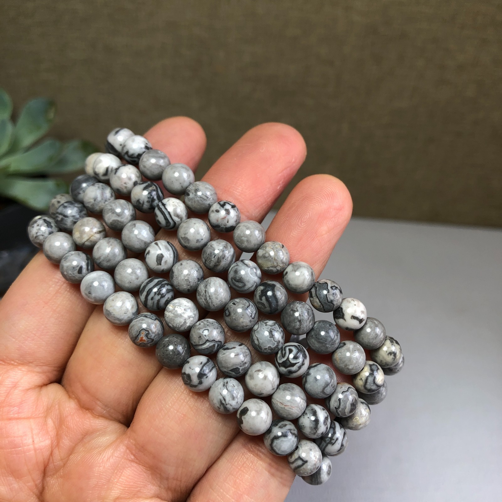 5Pcs Wholesal Natural Picasso Stone bracelets Crystal ball sphere 6mm