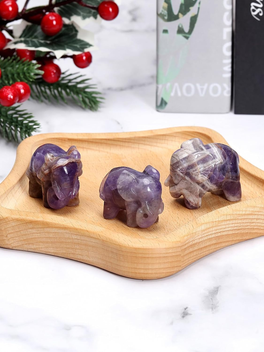 Amethyst Healing Crystal Elephant Figurine Carved Crystals Gemstone Elephant Sta
