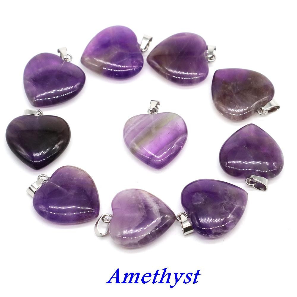 Wholesale 10pcs Assorted Nature Stone Heart Charms Pendants for Jewelry 20mm