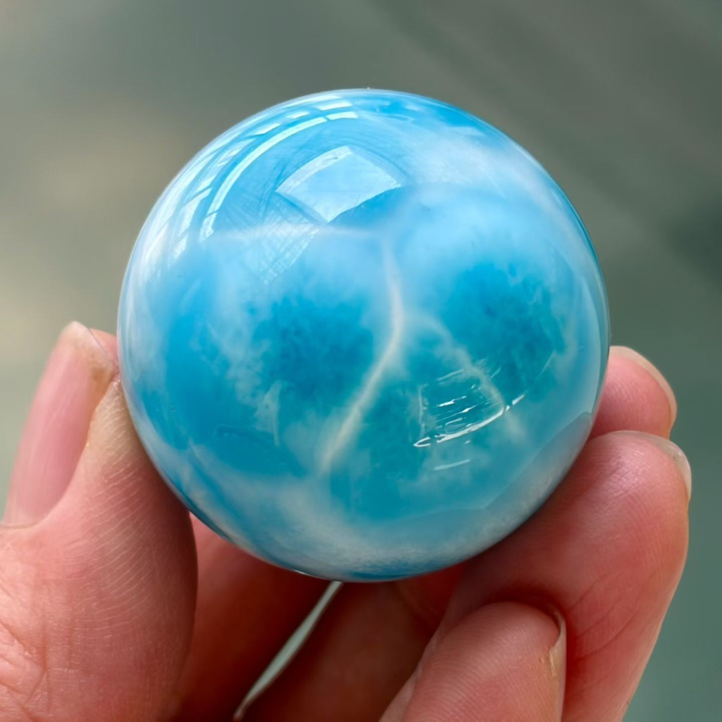36mm Natural Larimar Gem stone Quartz Sphere Crystal Energy Ball Reiki Decor