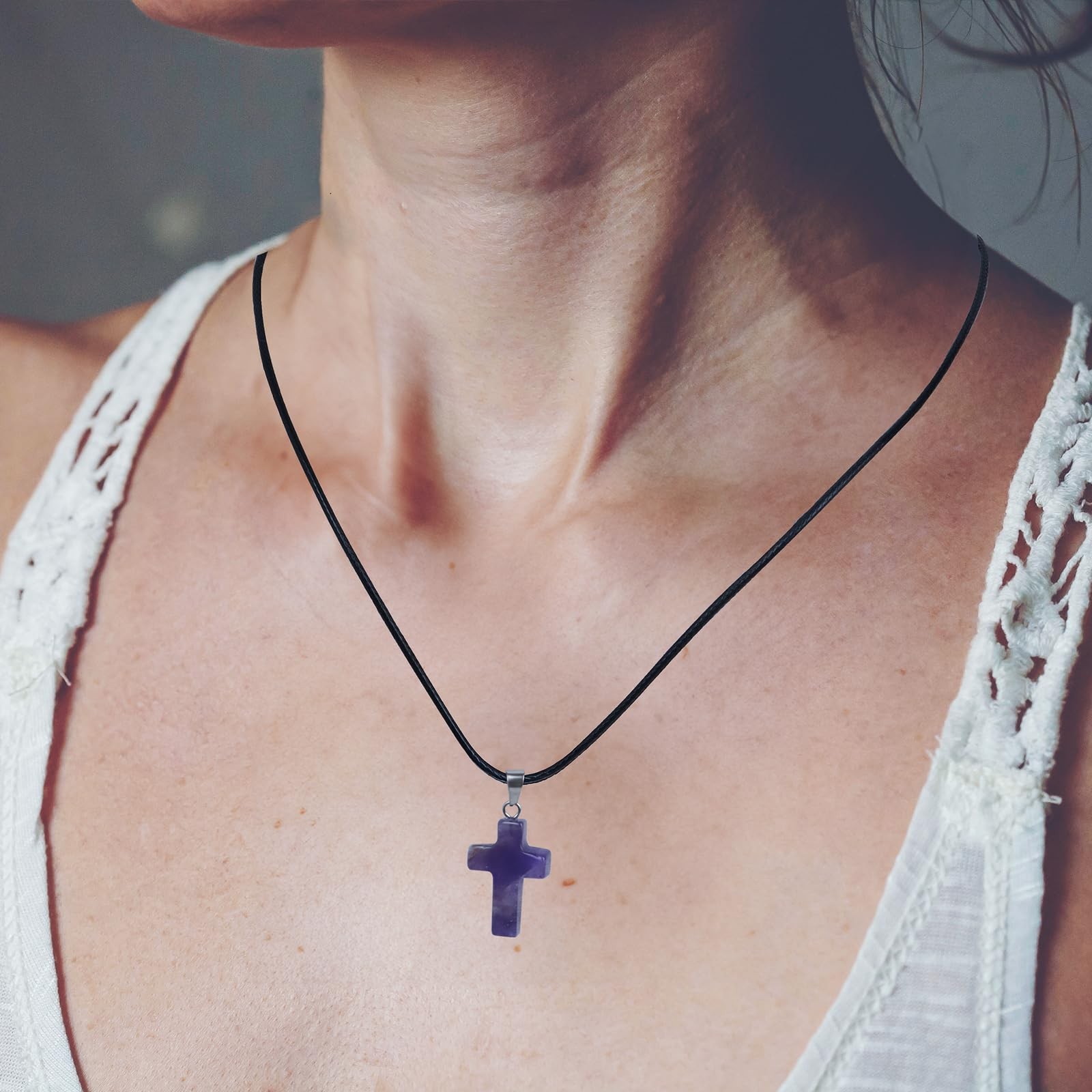 Amethyst Cross Necklace for Women, Christian Gifts for Men, Crystal Cross Pen…