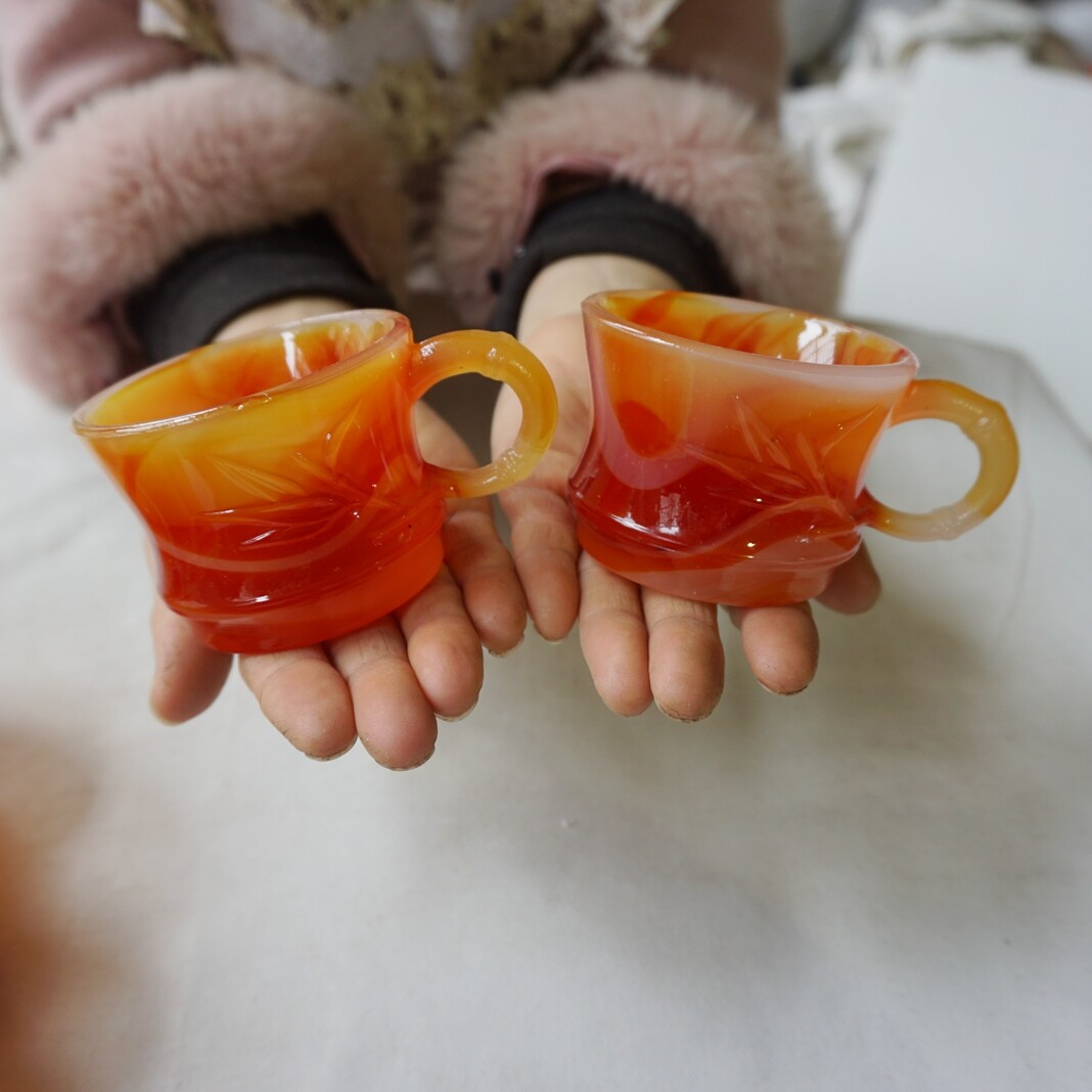 2Pcs Pretty Manmade Art Agate Carnelian Quartz Crystal Cup Carving Healing