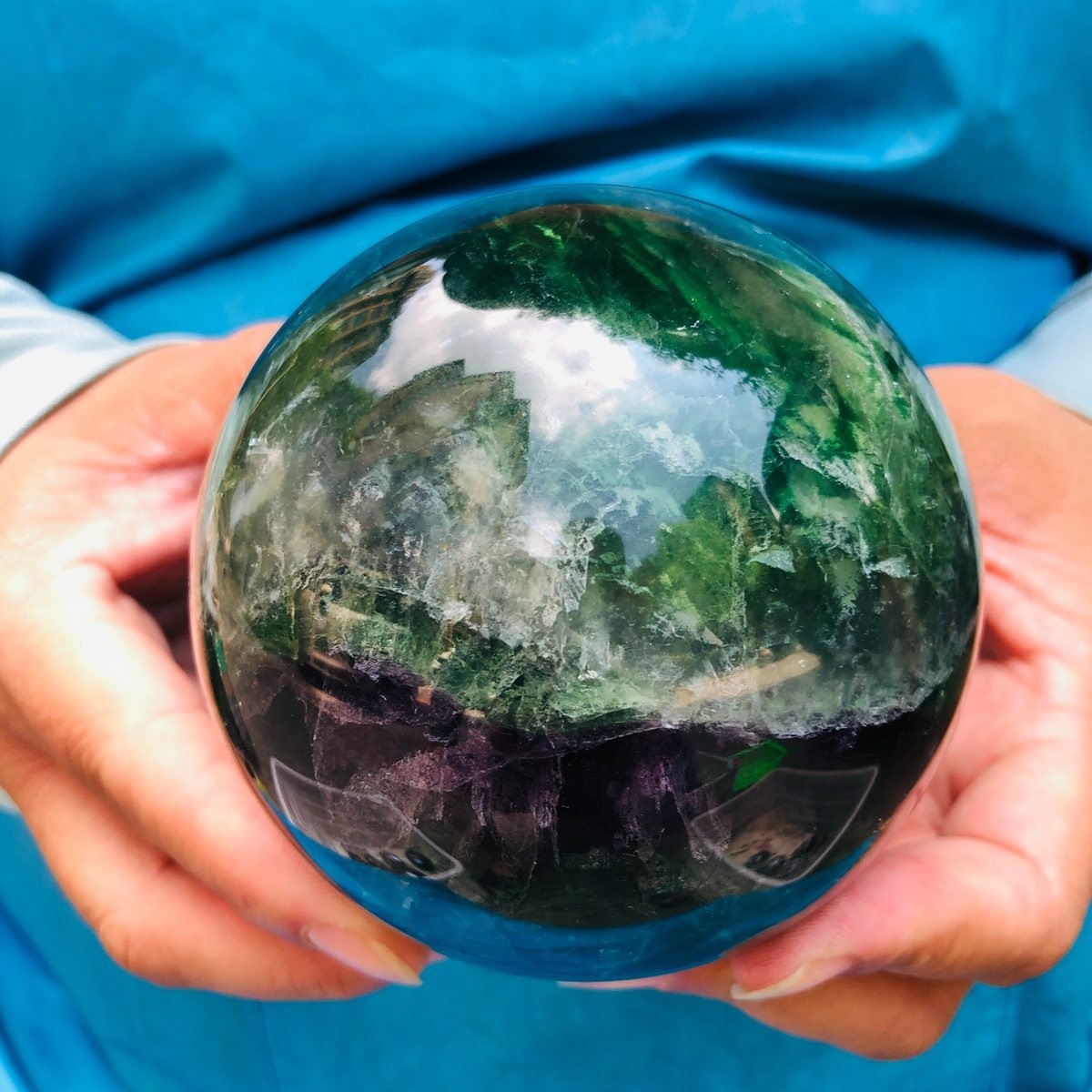 4.92LB 2Pcs Natural Colourful Fluorite Sphere Quartz Crystal Ball Healing Stone