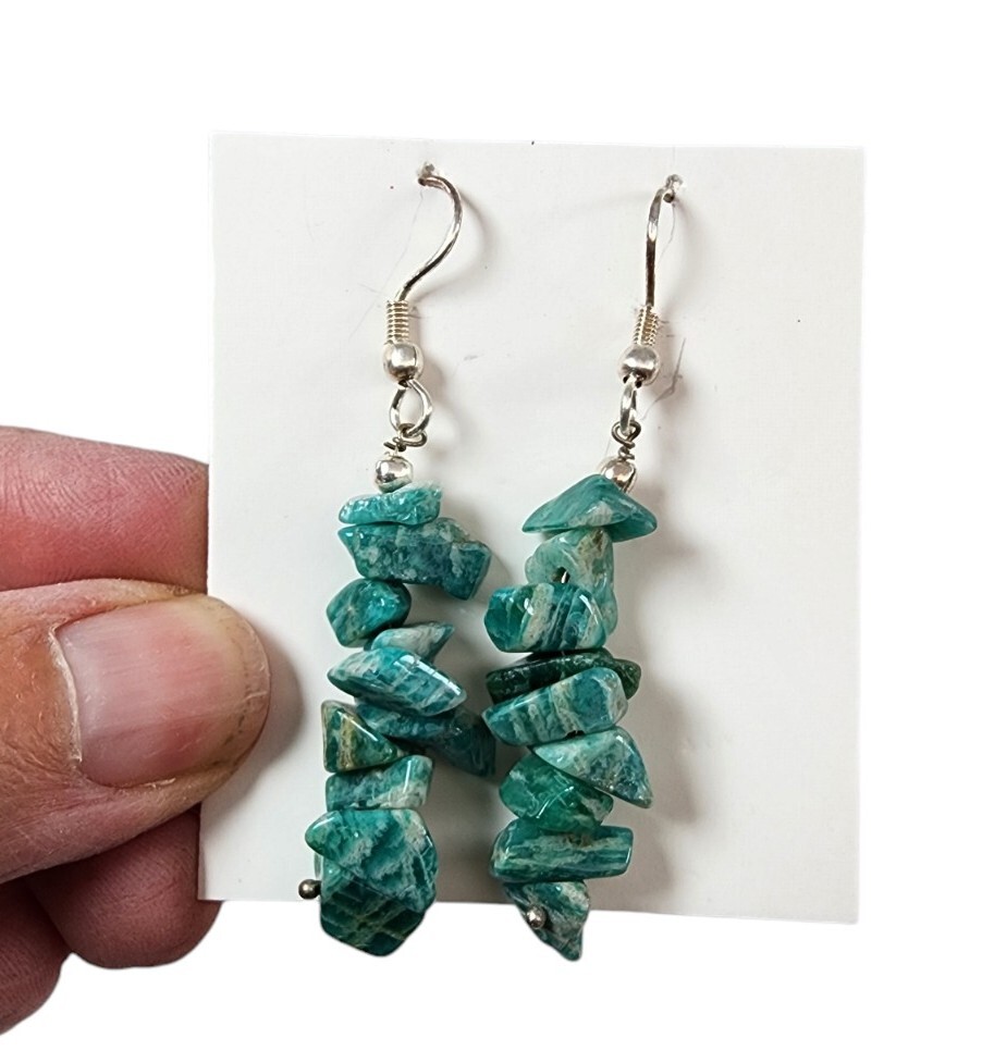 Amazonite Chip Earrings in Sterling Silver Plated. 9 Pair Lot