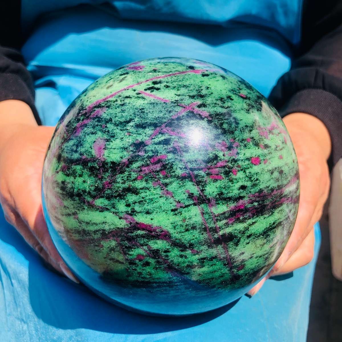 7.7LB Natural green Ruby zoisite (anylite) crystal ball sample Healing