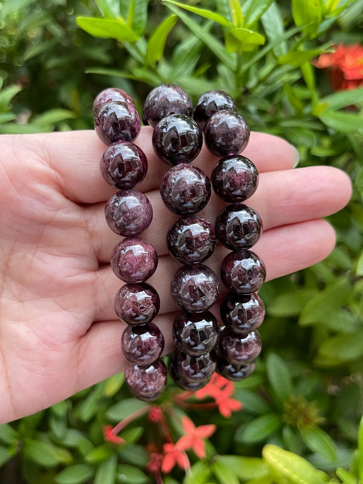 Grade A++ Garnet Crystal Bead Bracelet 12mm, Genuine Garnet Gemstone Bracelet