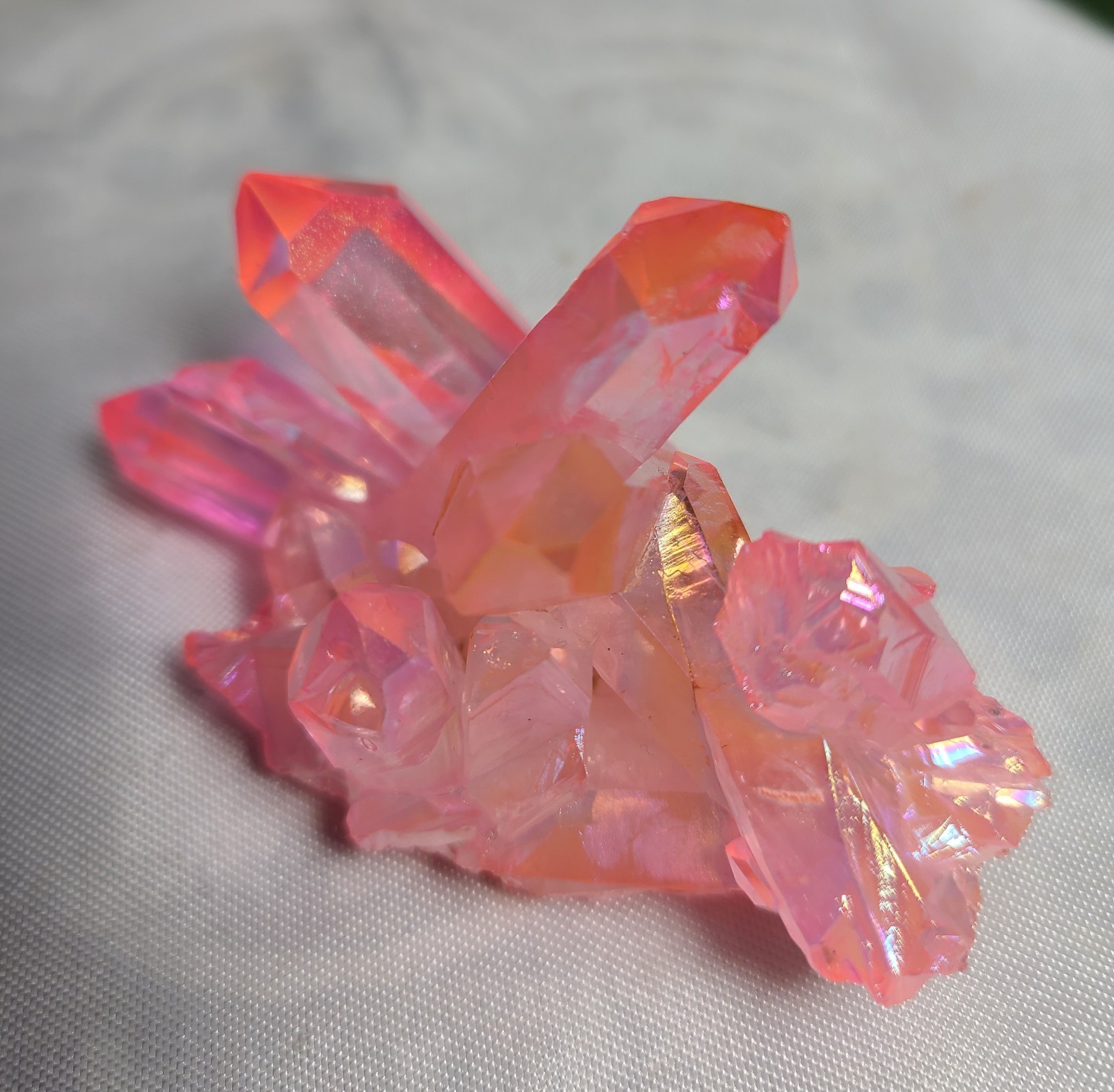2.6″ 65g Beautiful Brazilian Pink Rainbow Aura Quartz Crystal Cluster Point