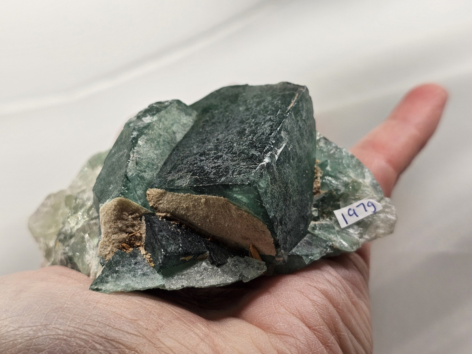 Green Teal Cubic Fluorite Specimen Rare crystal Raw 197g 7.8cm Blue