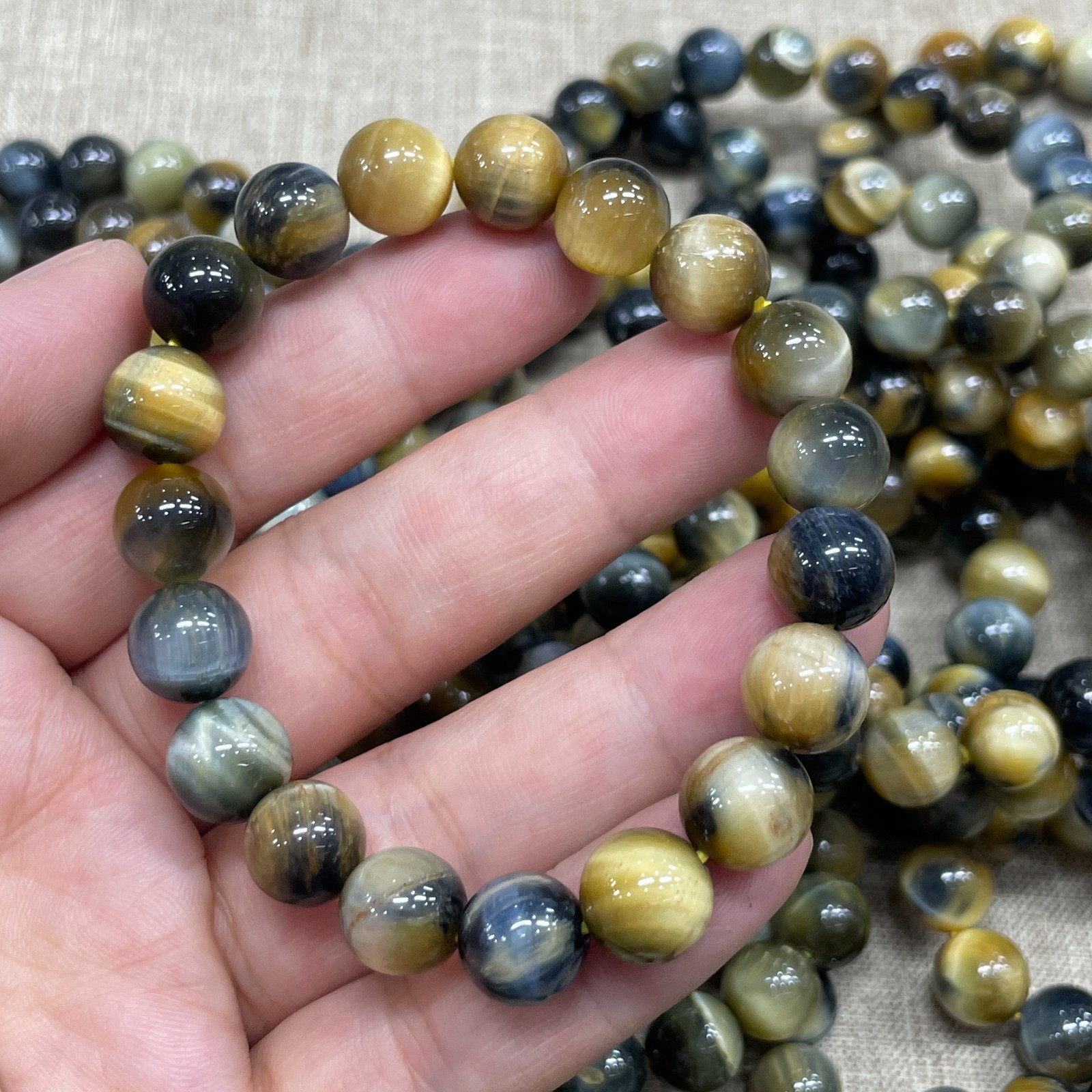10mm 1pcs golden blue Tiger’s Eye stone Bead Bracelet Gemstone Crystal Bracelet