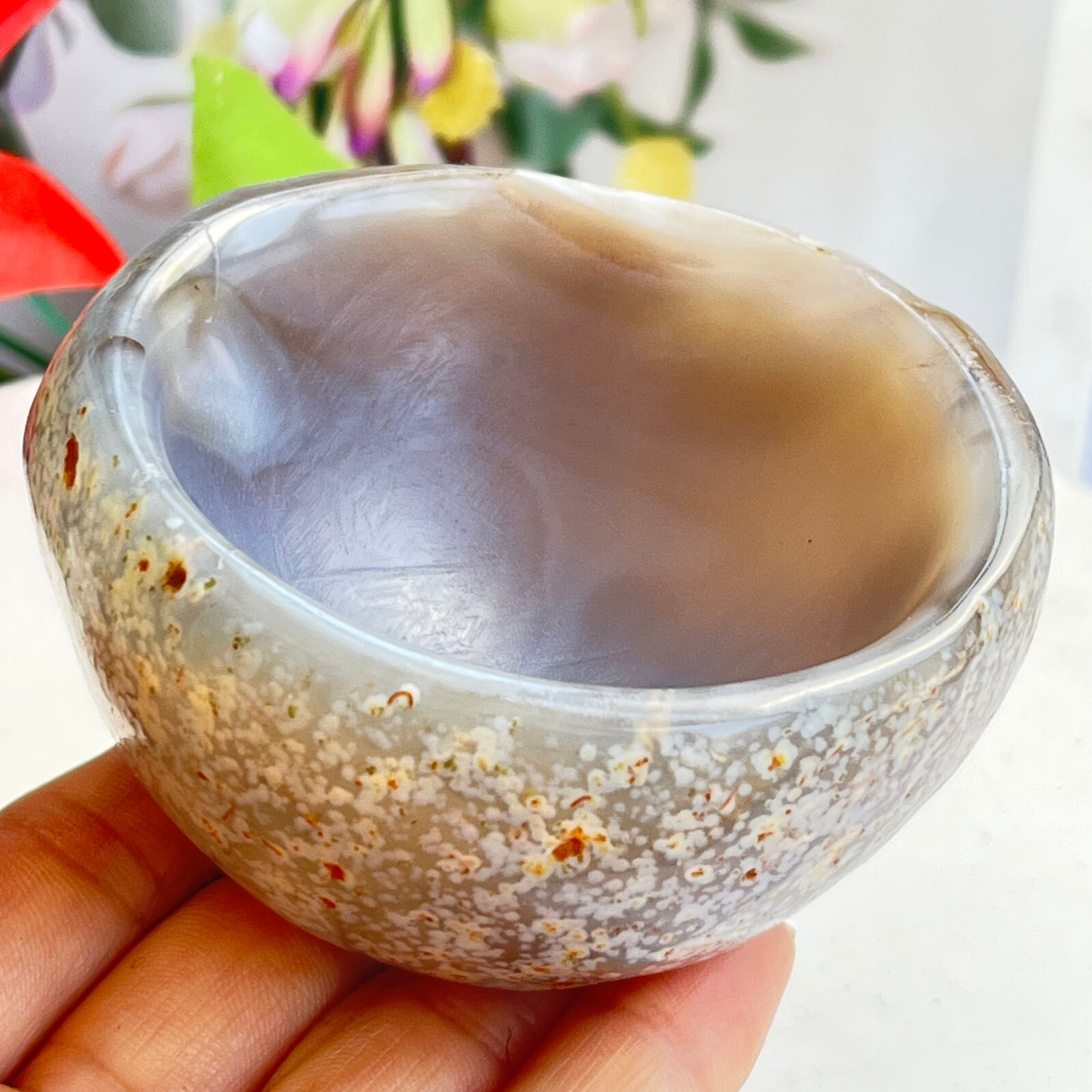 261 TOP Rare Natural Agate ashtray Polished Coin Dish Madagascar MD7