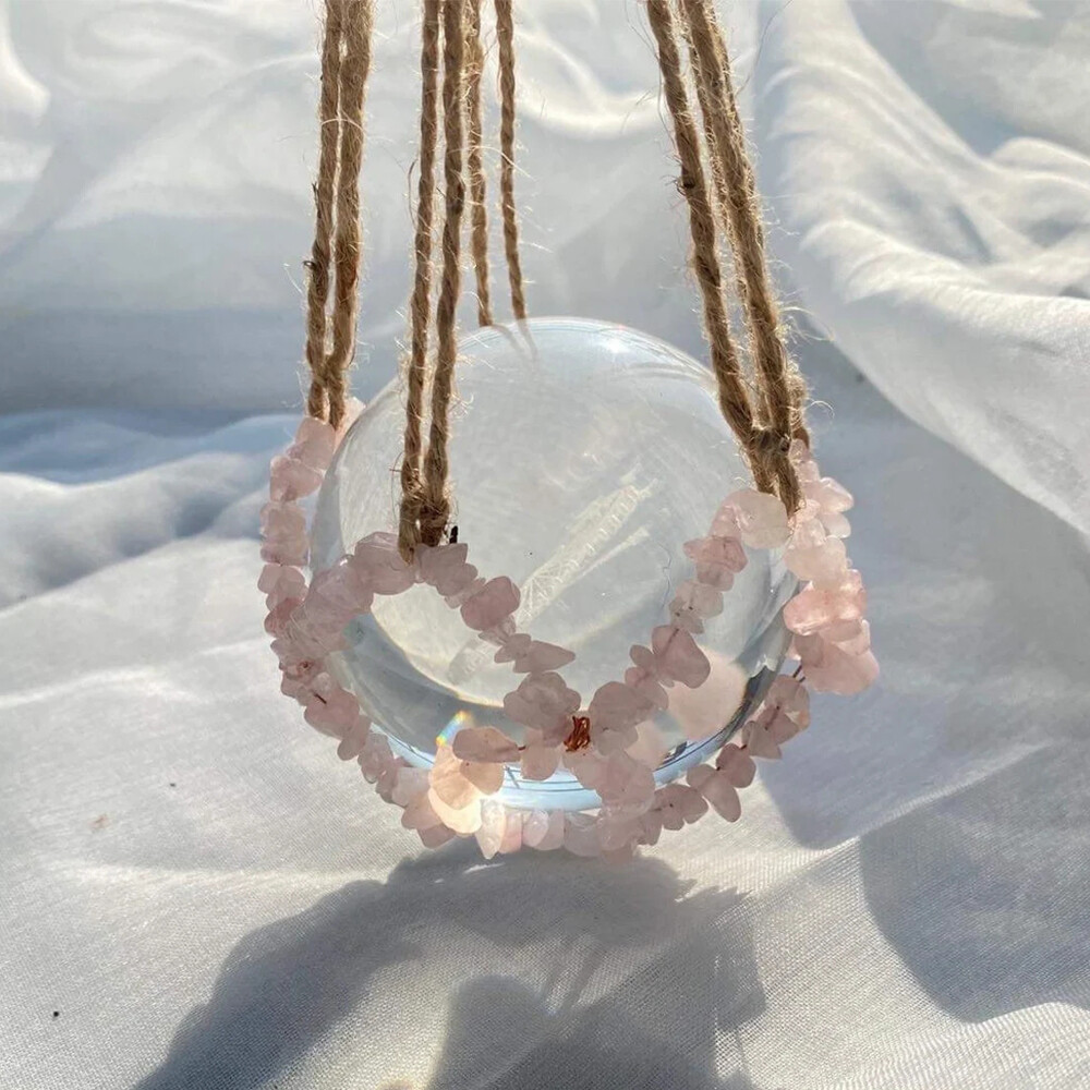 Vintage Boho Hanging Sphere Holder Home Decor Macrame Crystal Basketball Hanger