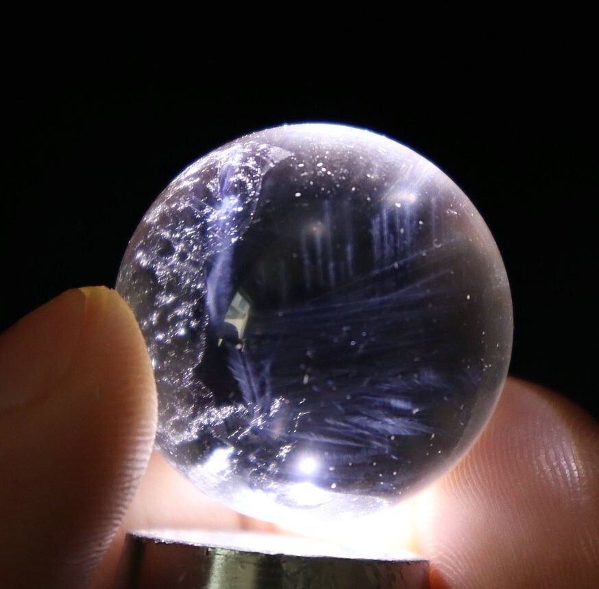 26mm Natural Blue Angel Feathers Clear Quartz Crystal Stone Sphere Ball Healing
