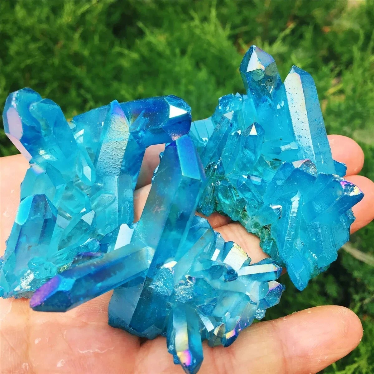 Aqua Aura Blue Quartz Titanium Cluster Mineral Specimen Geode Ornament 80-100g