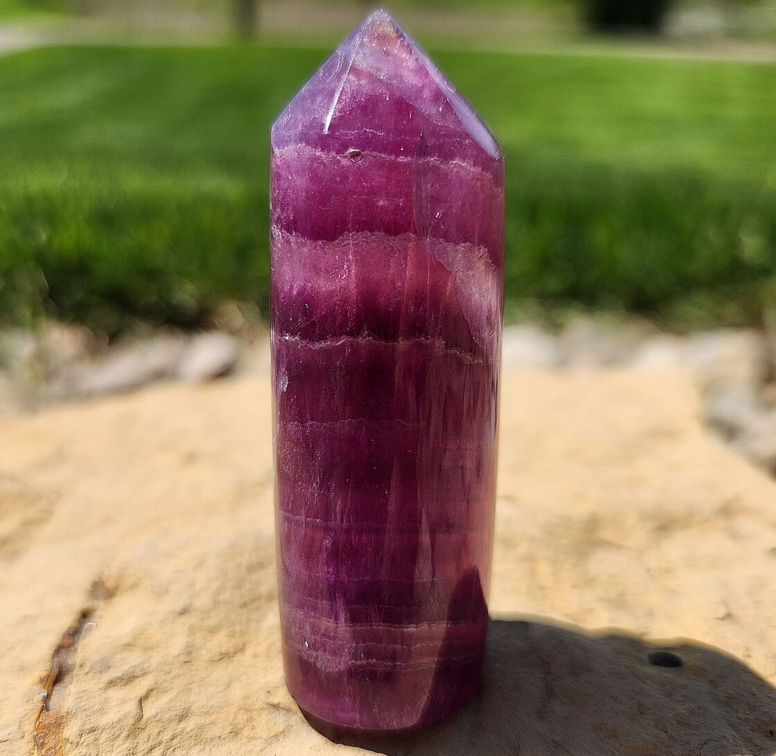 Round Purple Fluorite Tower Crystal Chakra Gemstone Point Wand