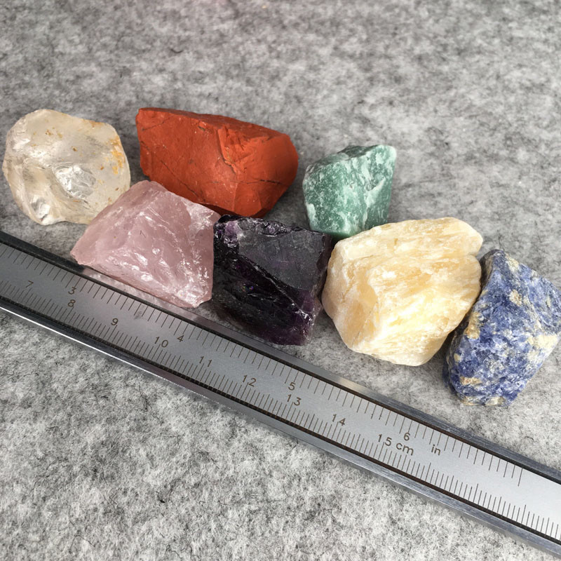 7 Stones Chakra Set Seven Medium Rough Natural Raw Crystal Kit & Pouch