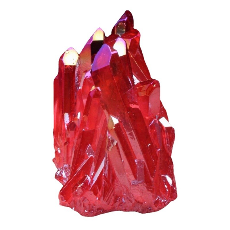 50g Natural Aura Red Titanium Geode Quartz Crystal Cluster Rough Gemstone Reiki