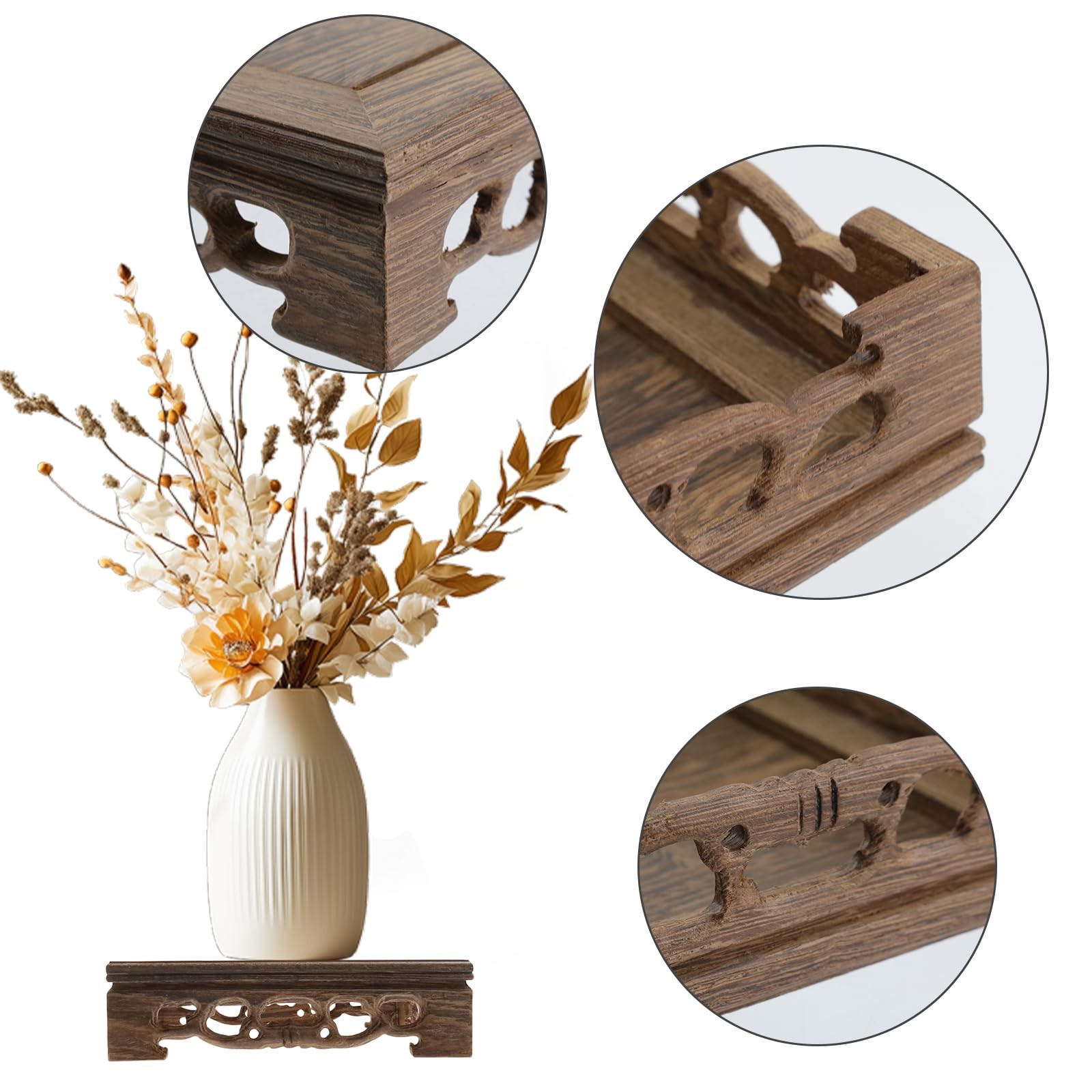 Wooden Display Stand Base 5.43″ x 5.43″ Square Wood Carved Pedestal Oriental …