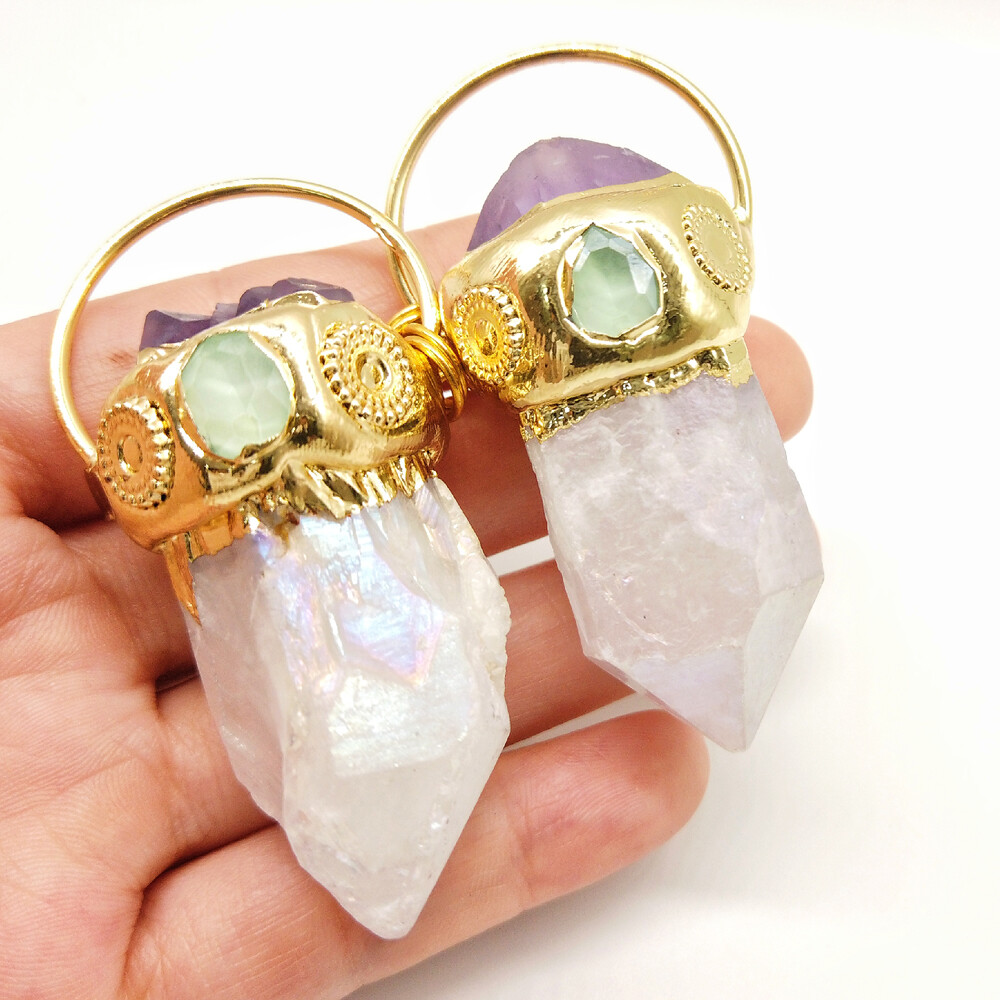 Natural Crystal Pendant Sun Stone Triangle Clear Quartz God Retro Chakra Vintage