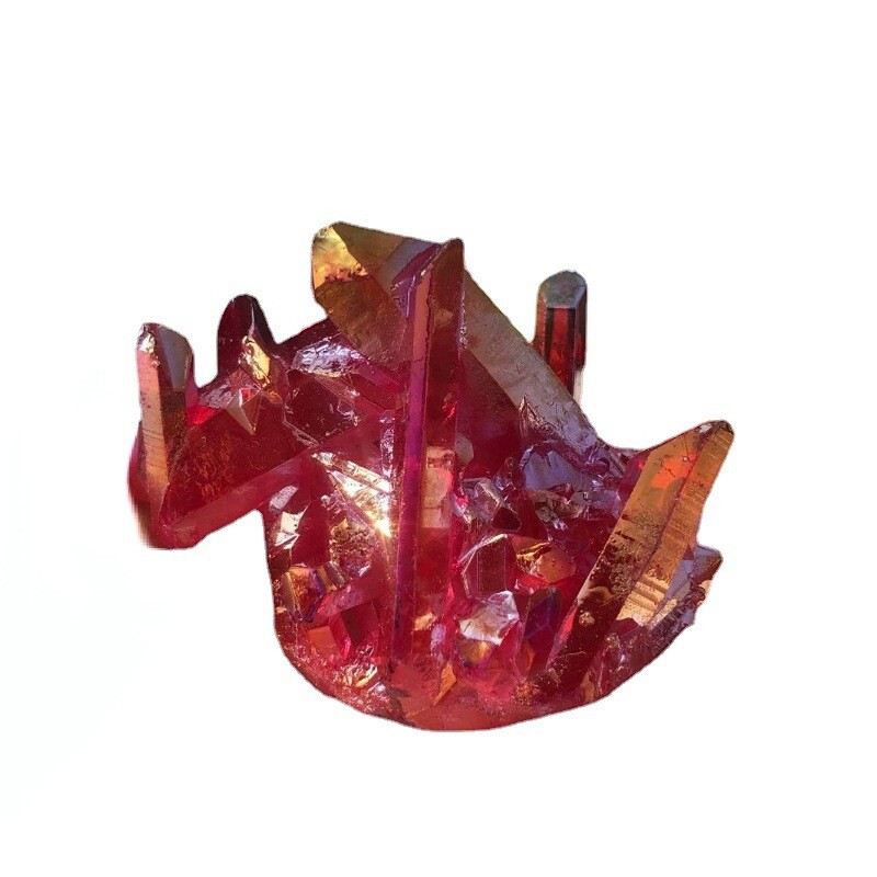 50g Natural Aura Red Titanium Geode Quartz Crystal Cluster Rough Gemstone Reiki