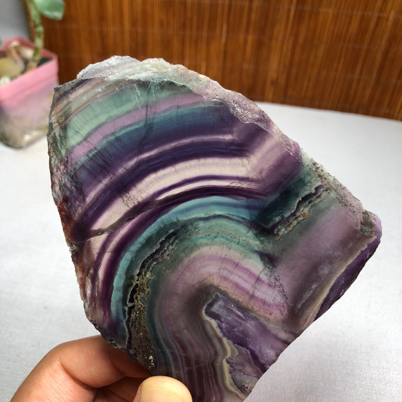 242g Natural Candy fluorite slice Crystal gemstone Polished/rough Specimen A8427