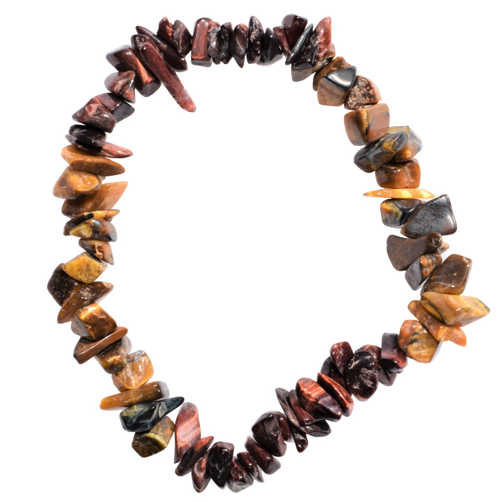CHARGED Red Tiger Eye & Golden Tiger Eye Crystal Chip Stretchy Bracelet + Heart