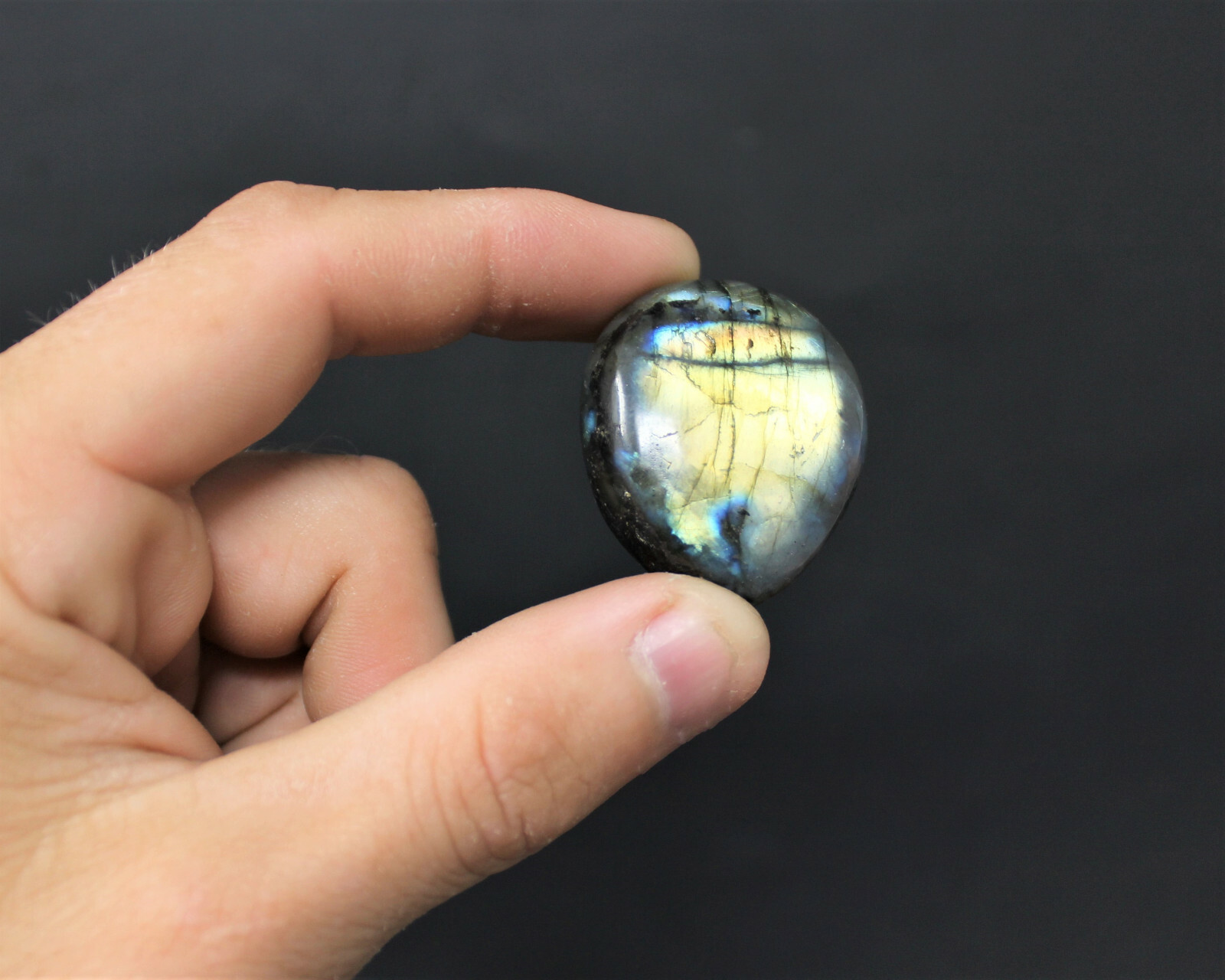 Labradorite Palm Stone: Hand Polished Labradorite Pebble, High Flash Pebbles