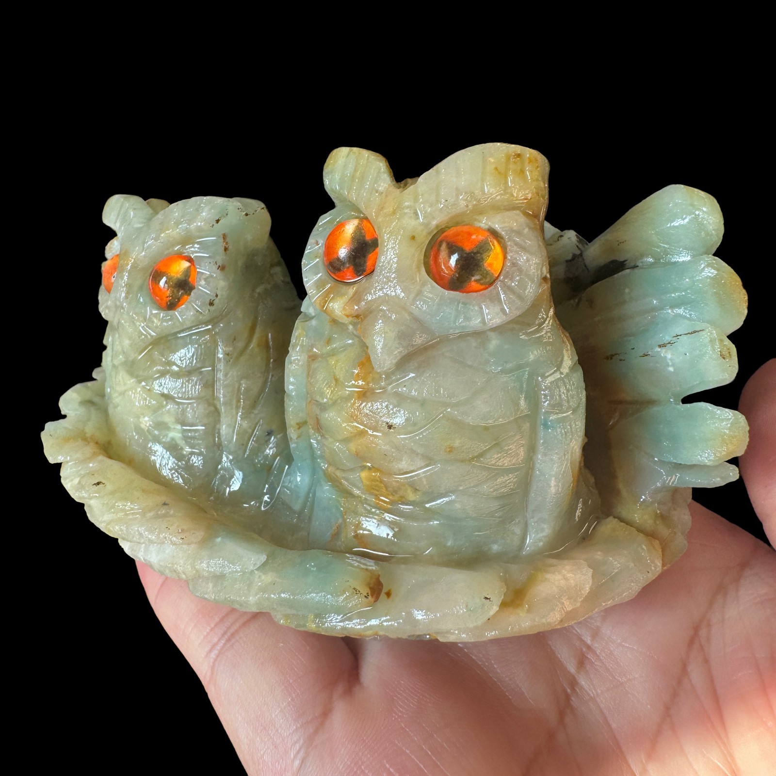 Hand Carved Natural Amazonite Owl Sculpture Real Stone Wisdom Bird Home Decor