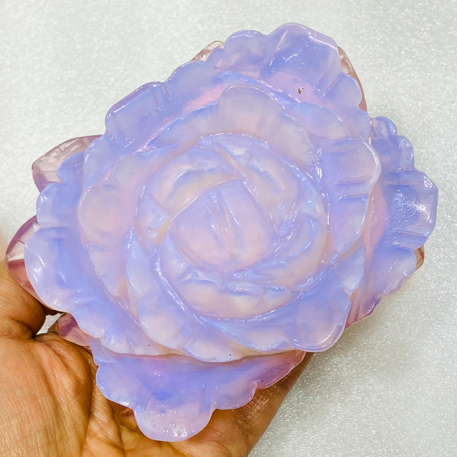 110mm+ Natural pink Opal quartz Flower hand Carved crystal healing 1PC