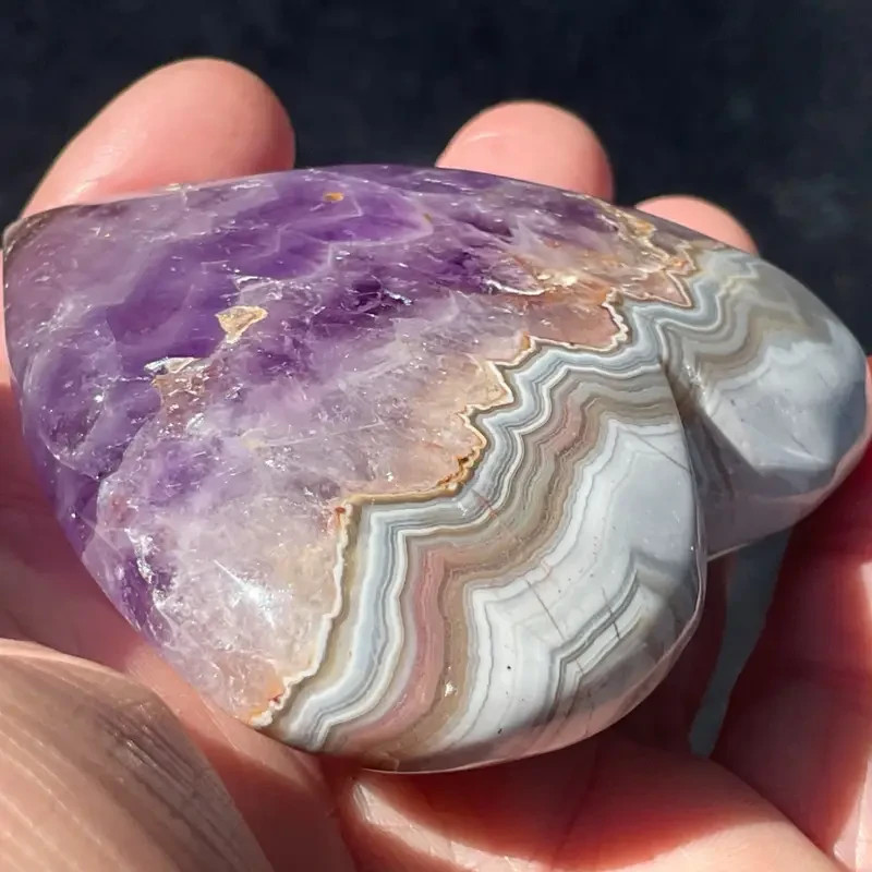 Mexican Amethyst Crazy Lace Agate Heart Palm Stone Healing Crysatl Decor Gifts