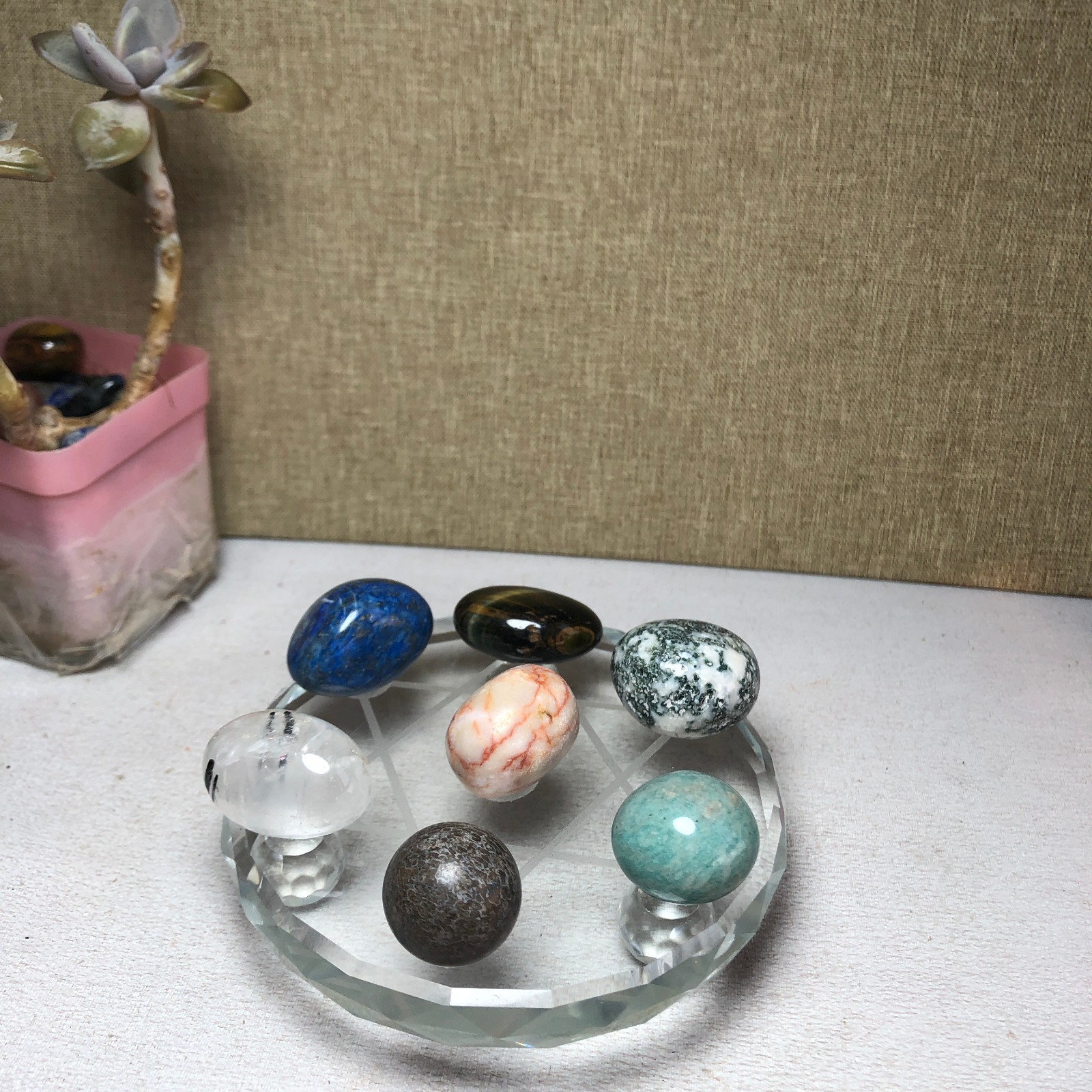 Natural various semi-precious stone Crystal Seven Star Array tumbled 322g A2815