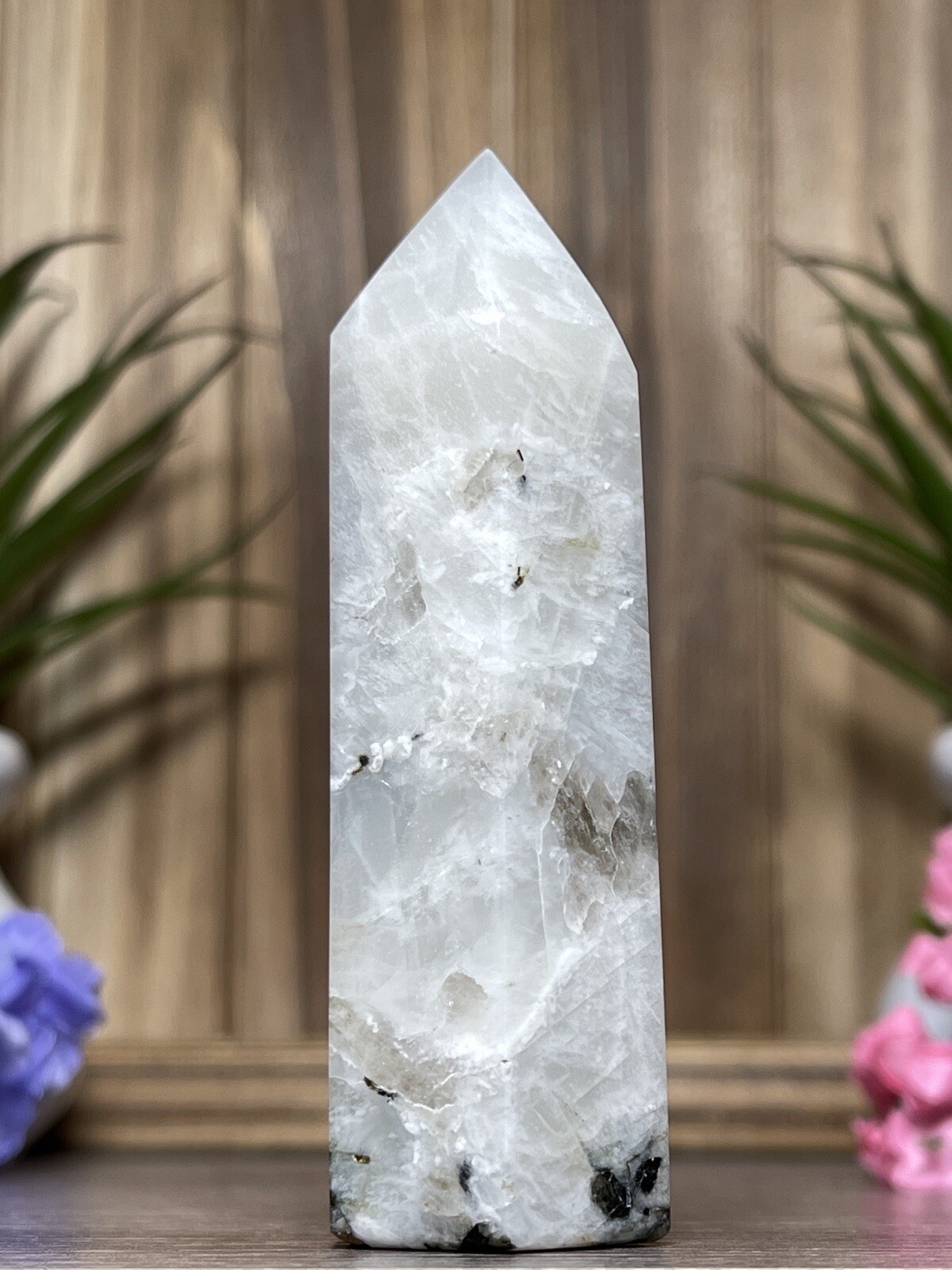 RAINBOW MOONSTONE TOWER – Mineral Crystal Point White Blue Chakra Reiki Witch