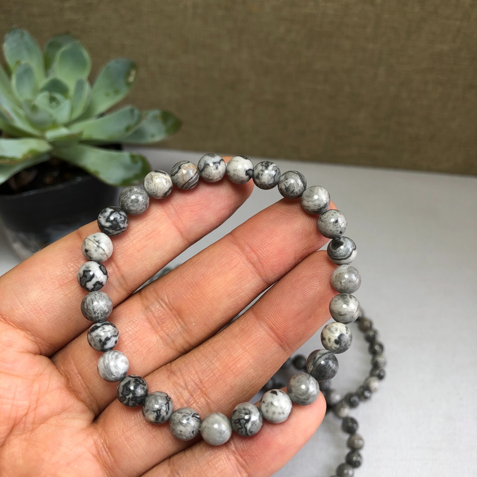 5Pcs Wholesal Natural Picasso Stone bracelets Crystal ball sphere 6mm