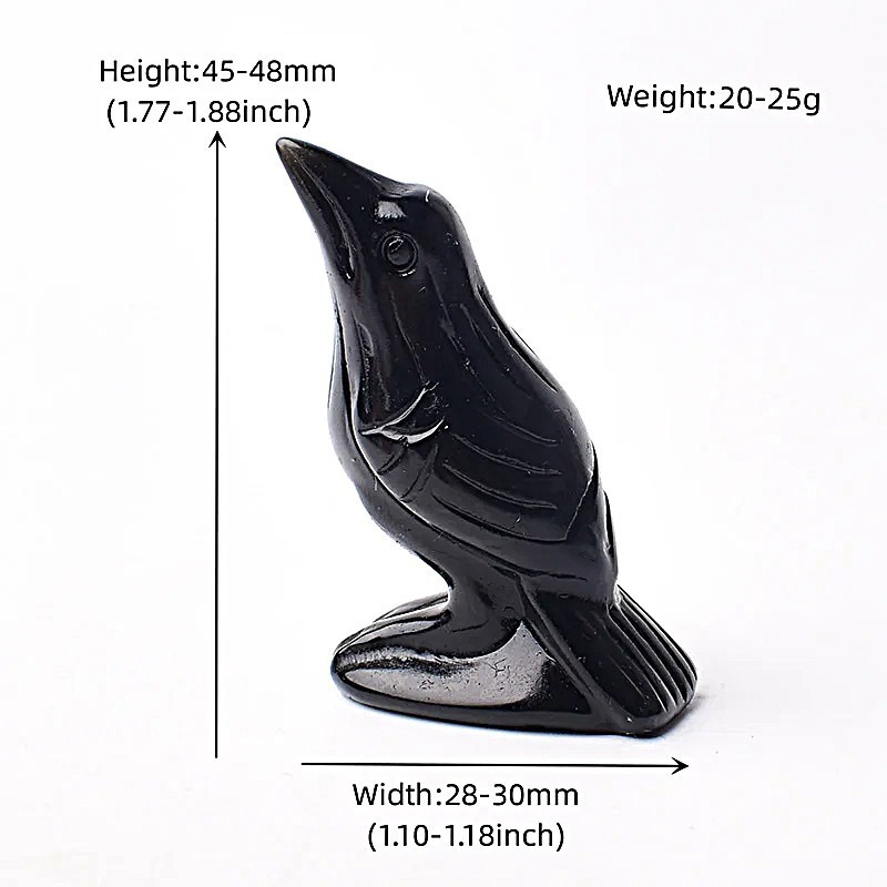 Raven Statue Home Decor Natural Obsidian Carved Gemstone Crow Bird Figurine