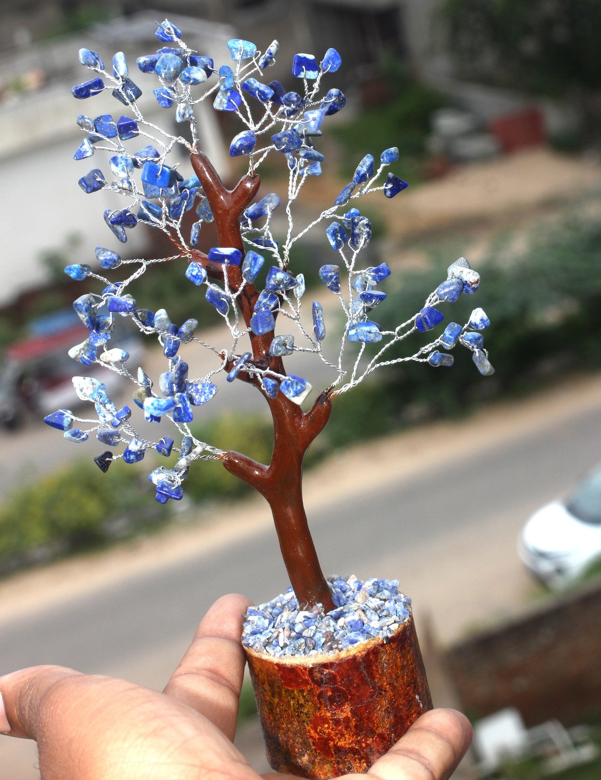 Lapis Lazuli 75+ Gemstones SIlver Wire Tree Decor Reiki Healing Spritual Item GW