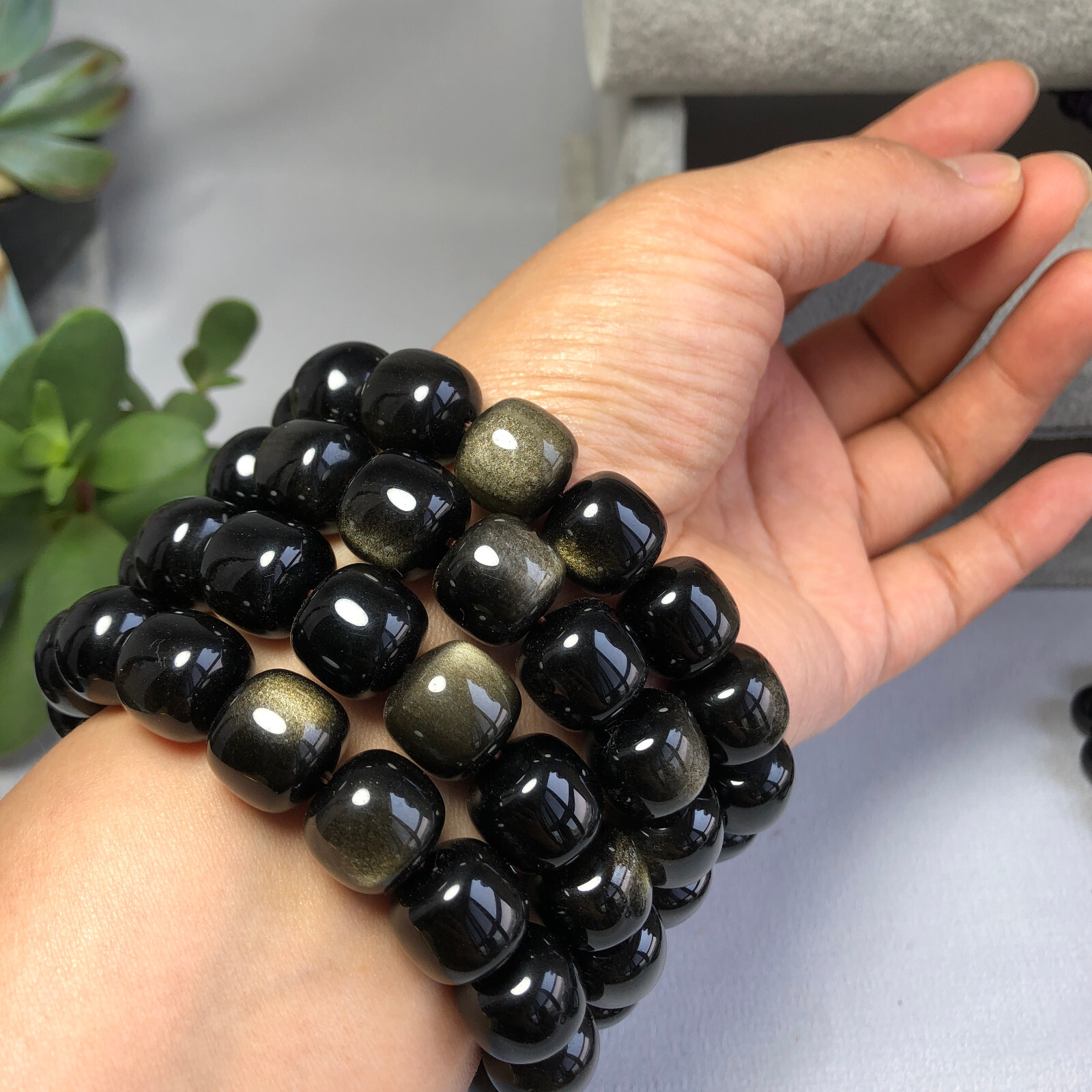 1pcs wholesale Natural Golden obsidian quartz Crystal beads bracelet 14-12mm