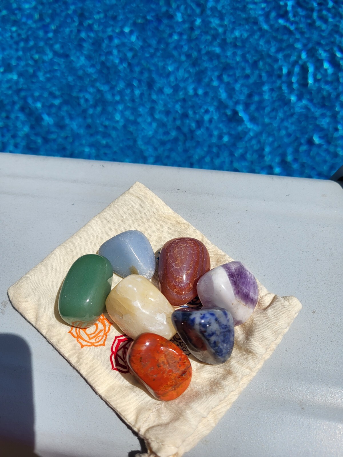 Tumbled Stone Chakra Stones In Cotton Bag ( Set 7 ) 3×4″