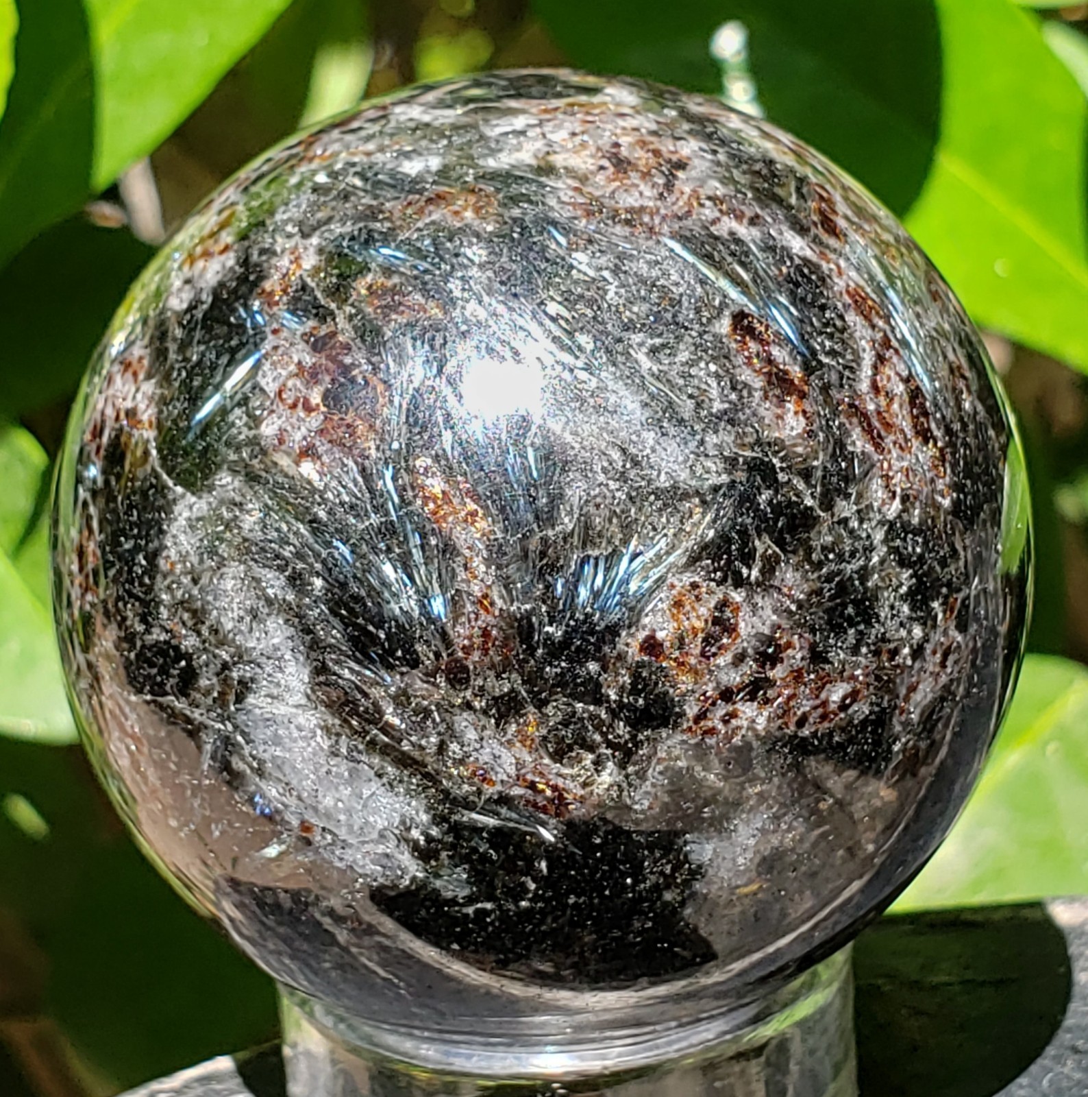 2″ Firework Garnet Astrophyllite Crystal Sphere Orb Ball, 220g or 7.7 oz