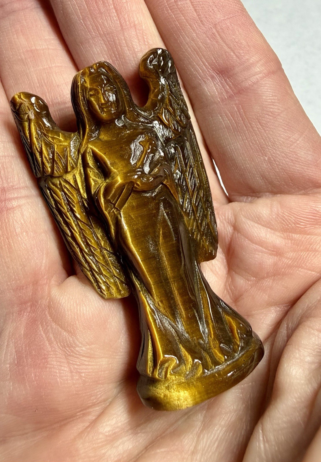 Excellent Angel Carving In Gorgeous Tigereye 110.8 Cts