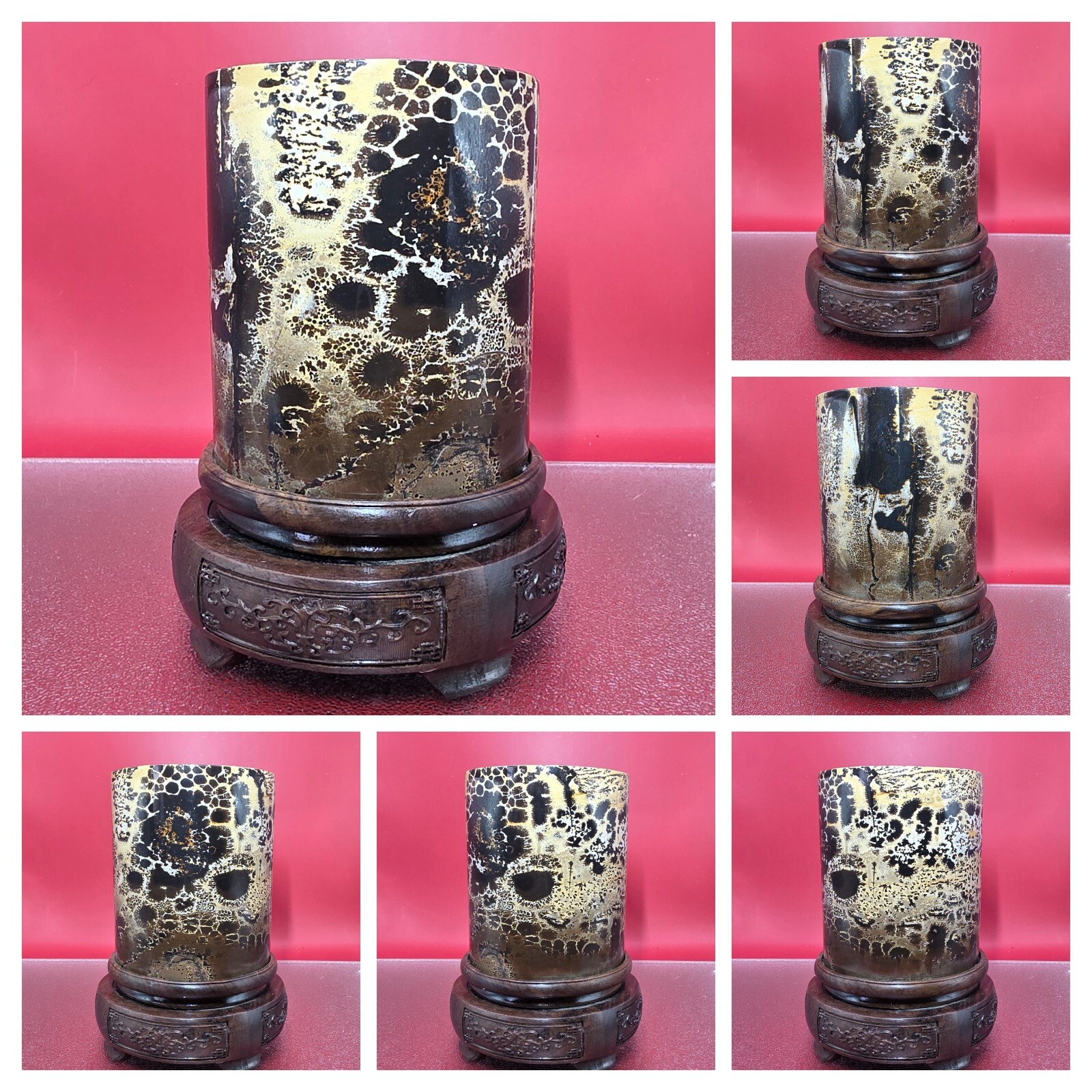 Natural Picture Jasper Vase Quartz Crystal On A Wood Holder Reiki healing 2+LB
